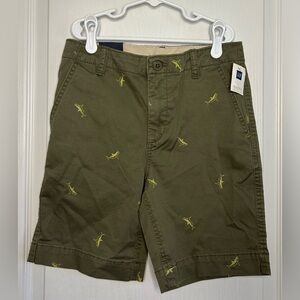 Gap Kids Boys sz 12 NWT Green Shark Print Chino Shorts Adjustable Waist